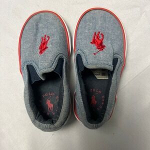 Polo Ralph‎ Lauren Baby Bal Harbour Slip On Denim Red Pony Toddler Shoes 6